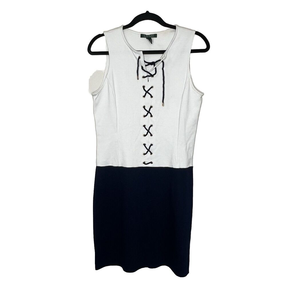 Lauren Ralph Lauren Dress Women's Small Blue White Tie Front Sleeveless Preppy